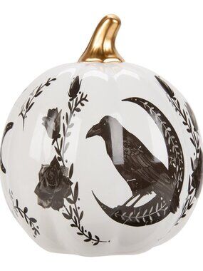 Magical Season 7 in Black Crow & Moon Ceramic Pumpkin Halloween Decor - NEW